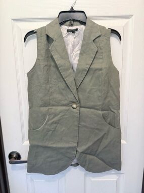 For Cynthia Olive Green Sleeveless Blazer Vest